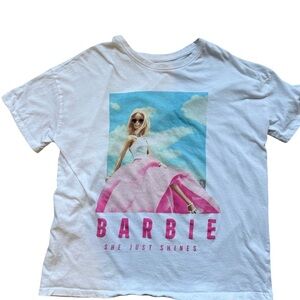 Barbie White and Pink Short Sleeve Tee with Graphic Print